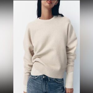 Zara Women's Beige Crew Neck Sweater